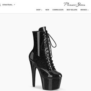 BLACK GLITTER PATENT PLEASER SHOES POLE BOOTS/HEELS